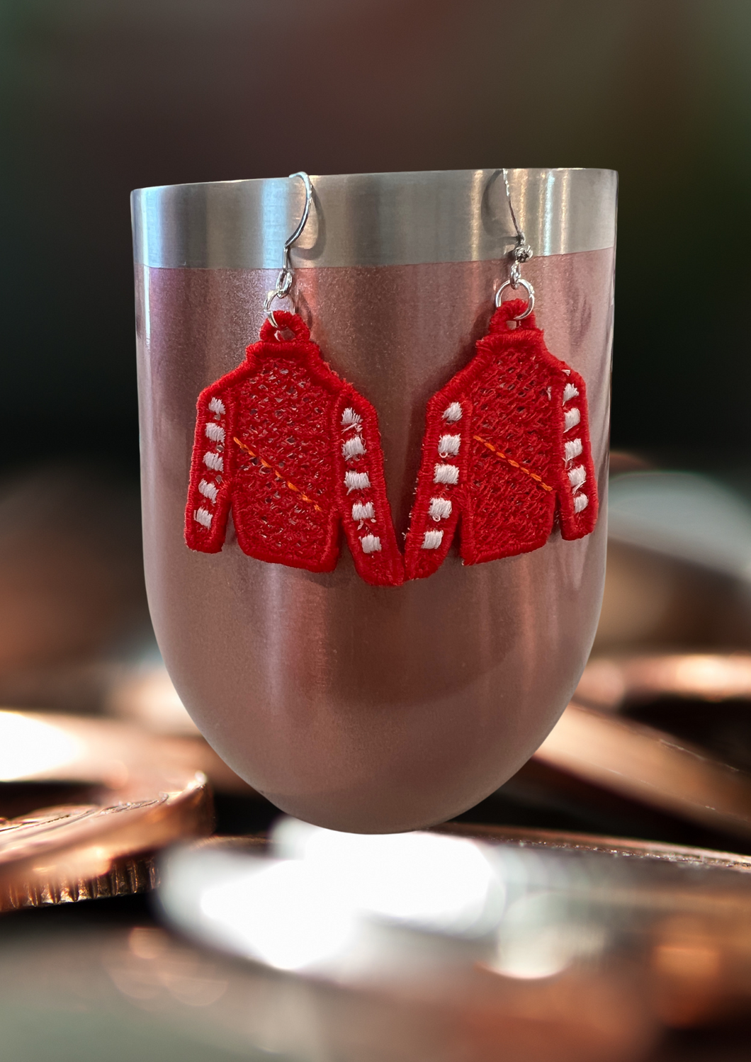 Earrings - Embroidered Jockey Silks, Red