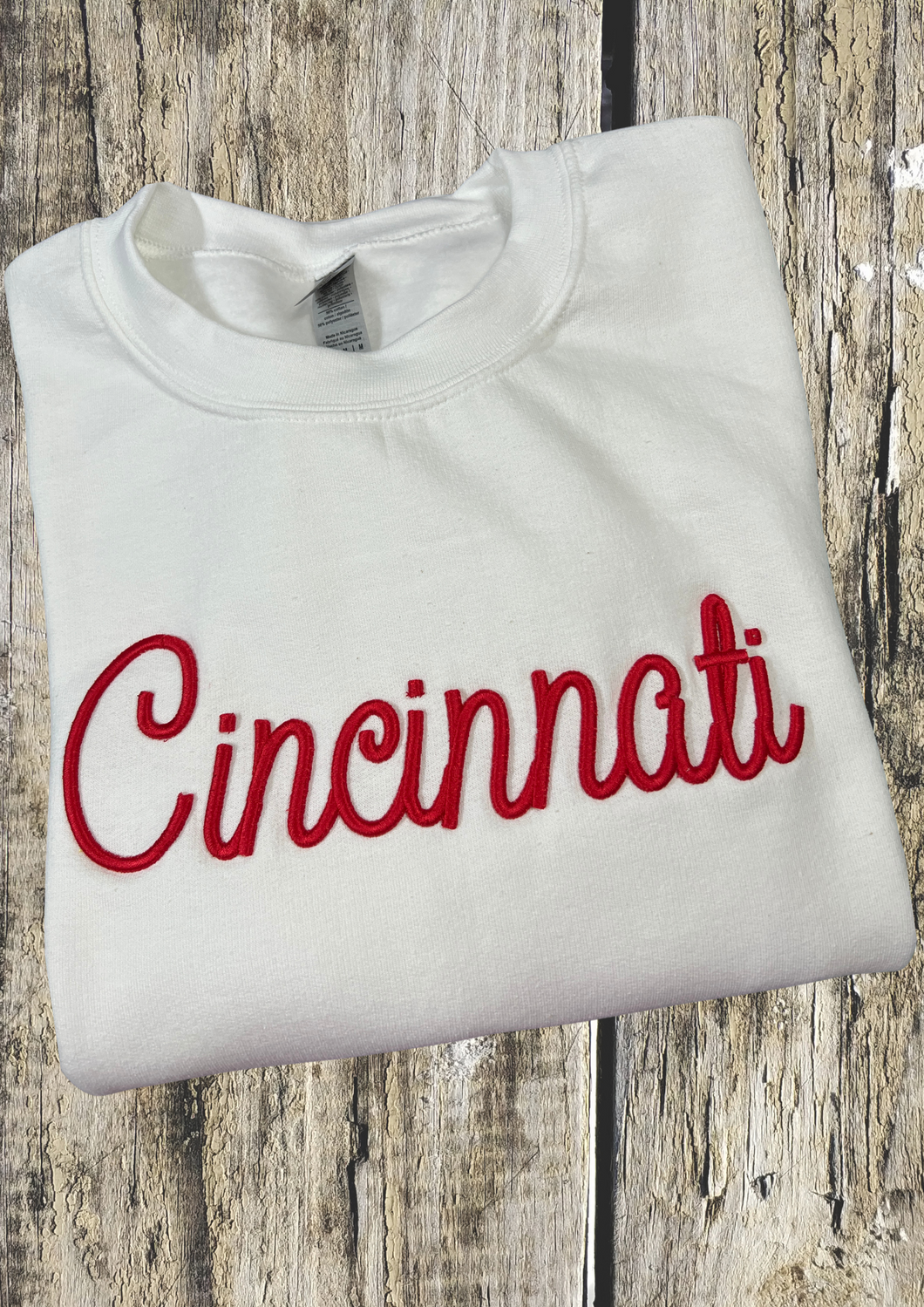 Puffy Letter Sweatshirt - Cincinnati Cursive, White