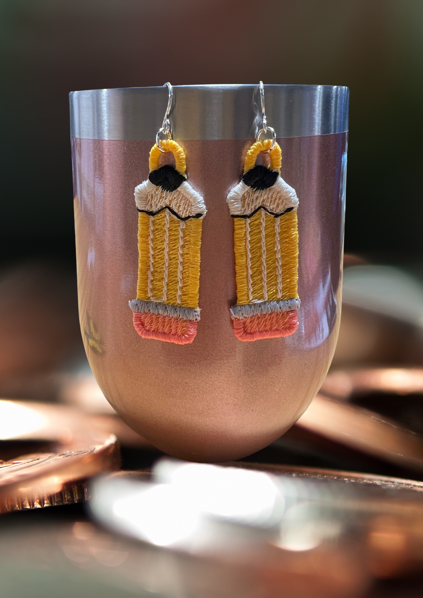 Earrings - Embroidered Pencils