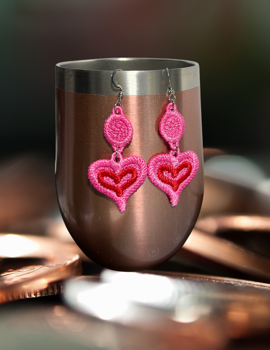 Earrings - Embroidered Heart (dangles)