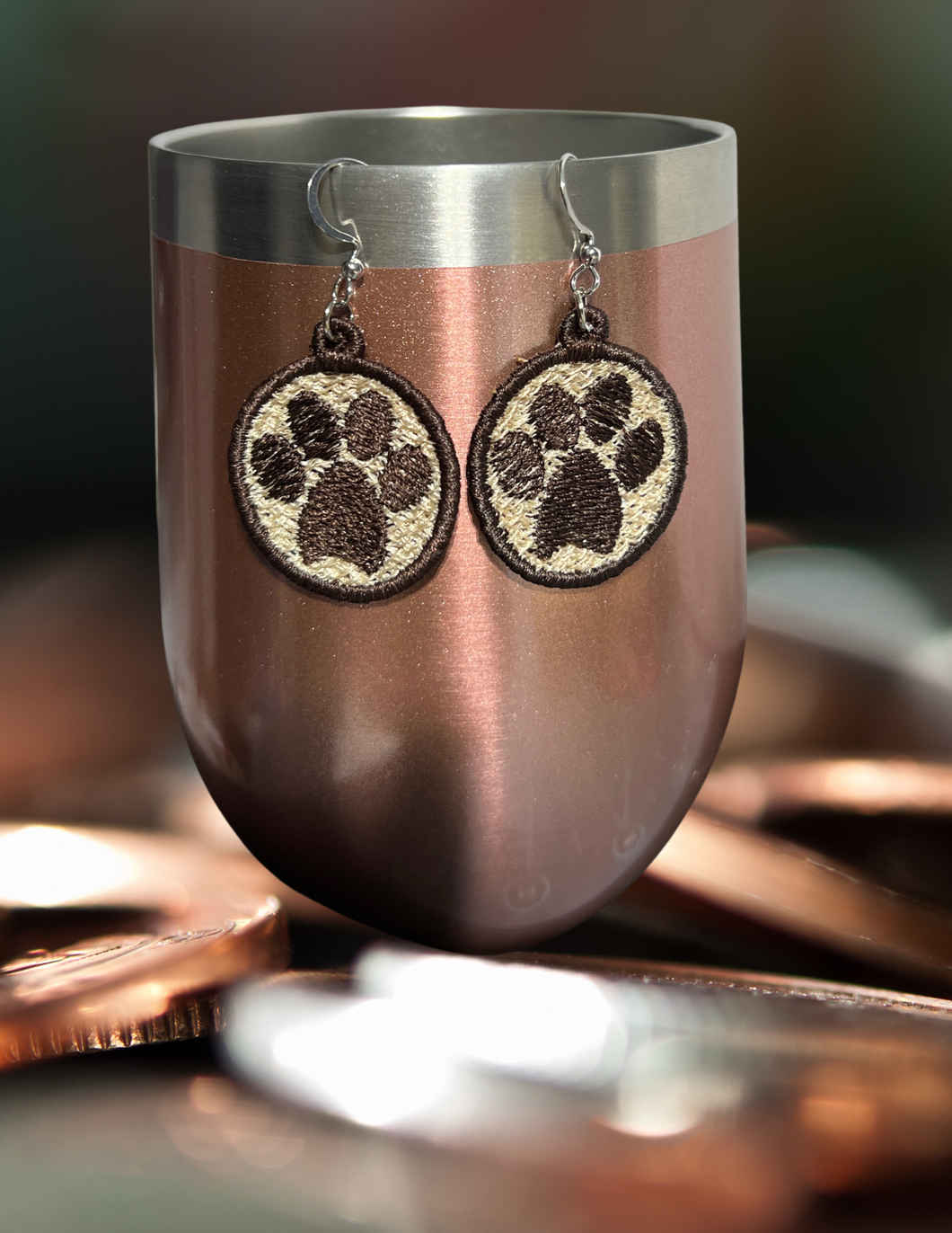 Earrings - Embroidered Paw Print