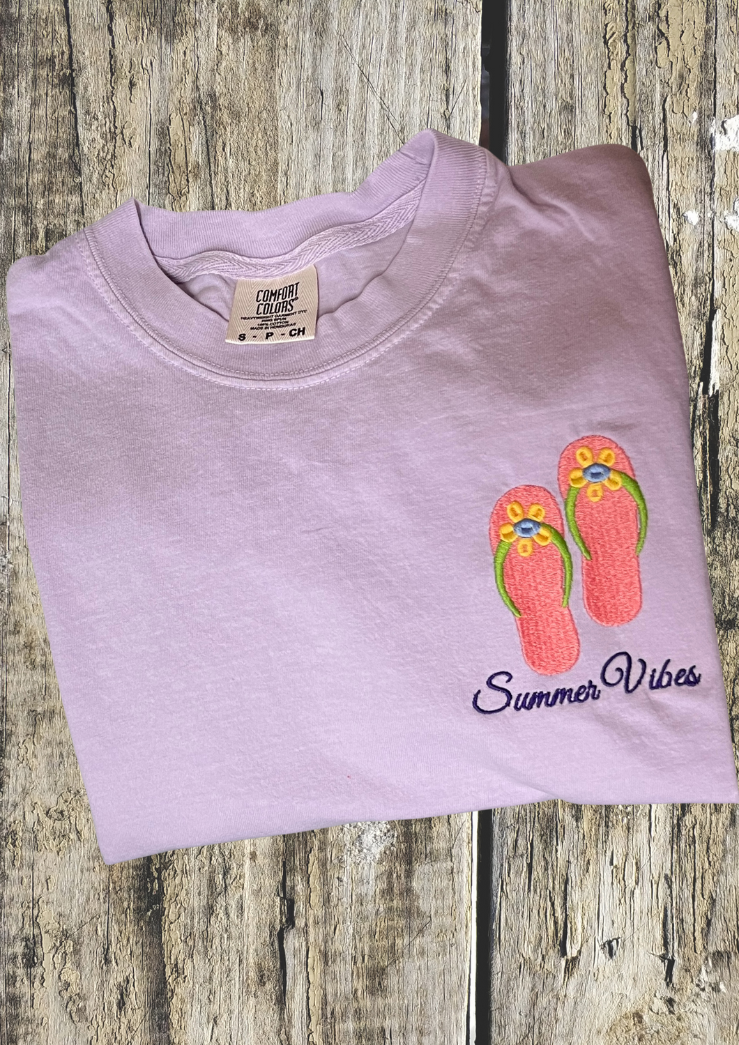Short Sleeve Tshirt - Summer Vibes Flip Flops, Orchid