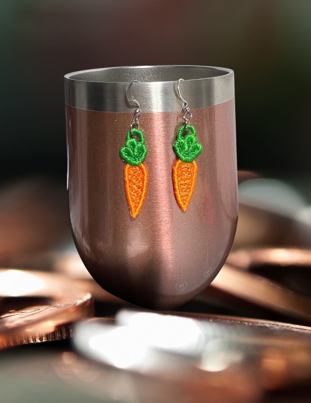Earrings - Embroidered Carrot (small)