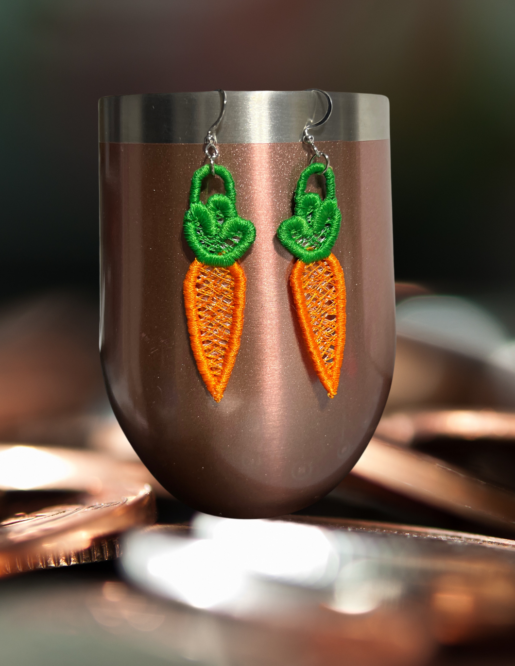 Earrings - Embroidered Carrot (large)