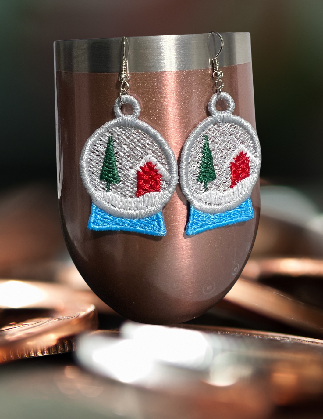 Earrings - Embroidered Snowglobe