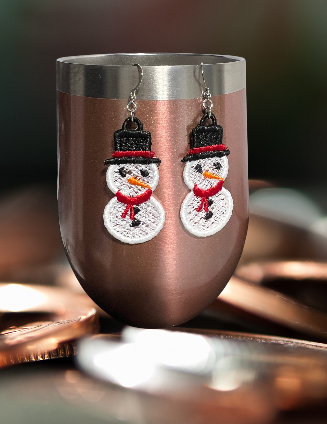 Earrings - Embroidered Snowman