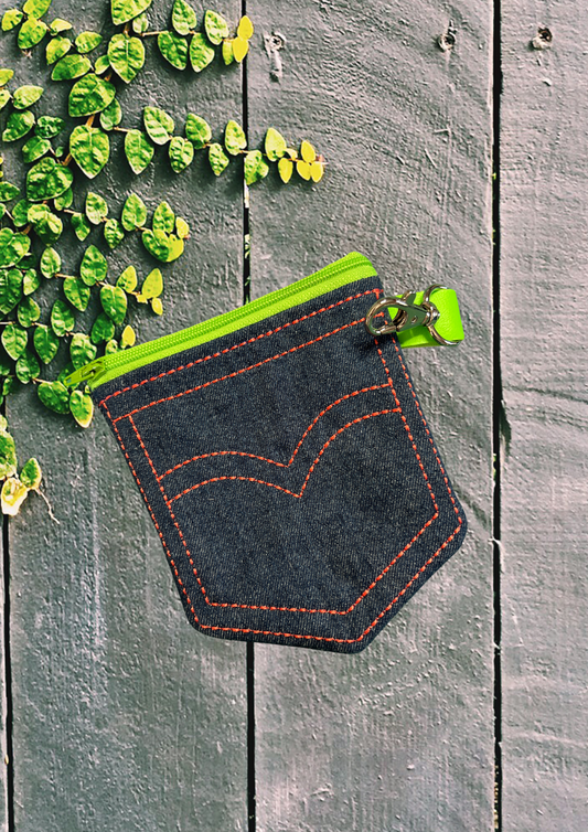 Denim Pocket with Zipper, Lime Green