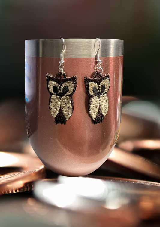 Earrings - Embroidered Owl