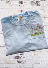 Load image into Gallery viewer, Long Sleeve Pocket T - Wildflowers, Blue
