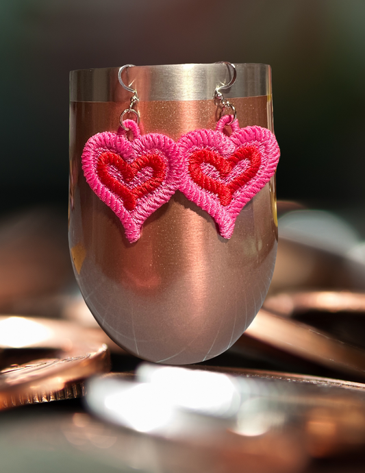 Earrings - Embroidered Valentine Heart