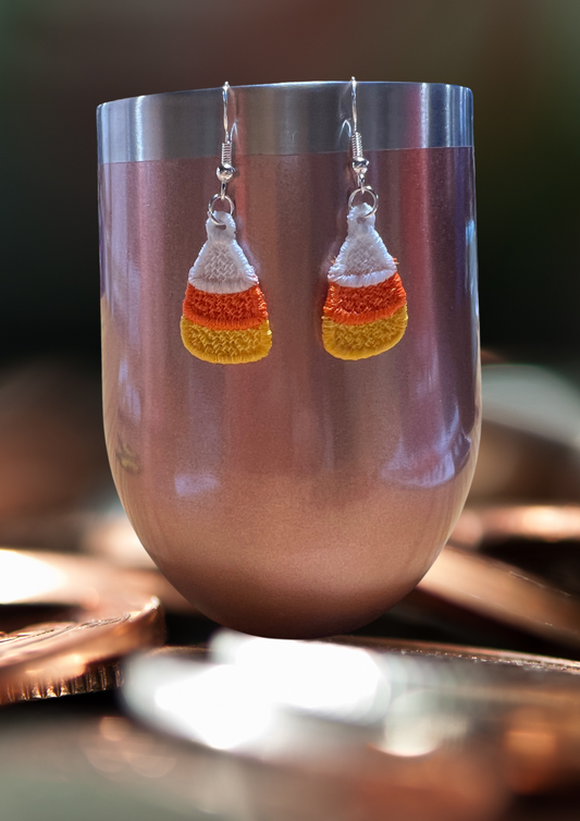 Earrings - Embroidered Candy Corn