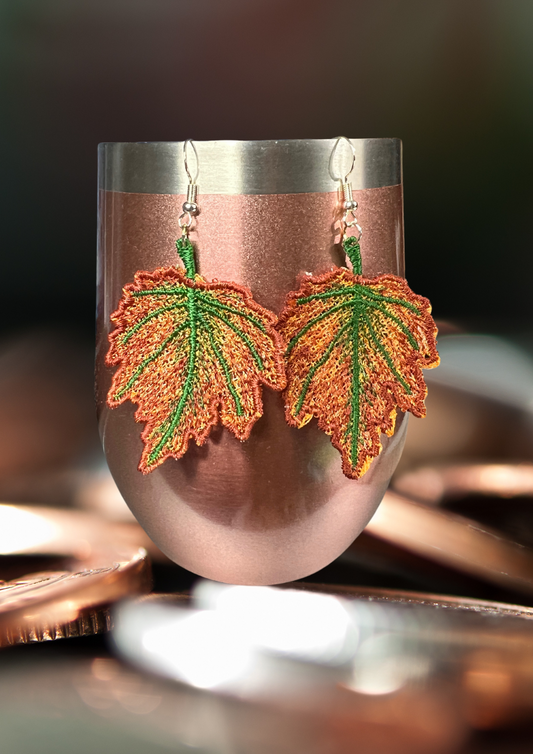 Earrings - Embroidered Maple Leaves