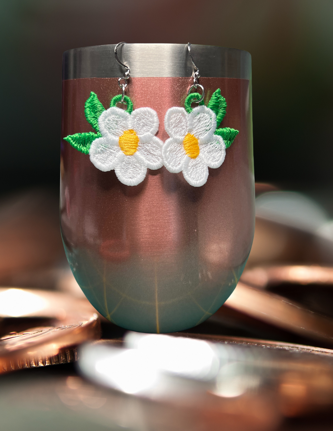 Earrings - Embroidered Daisy