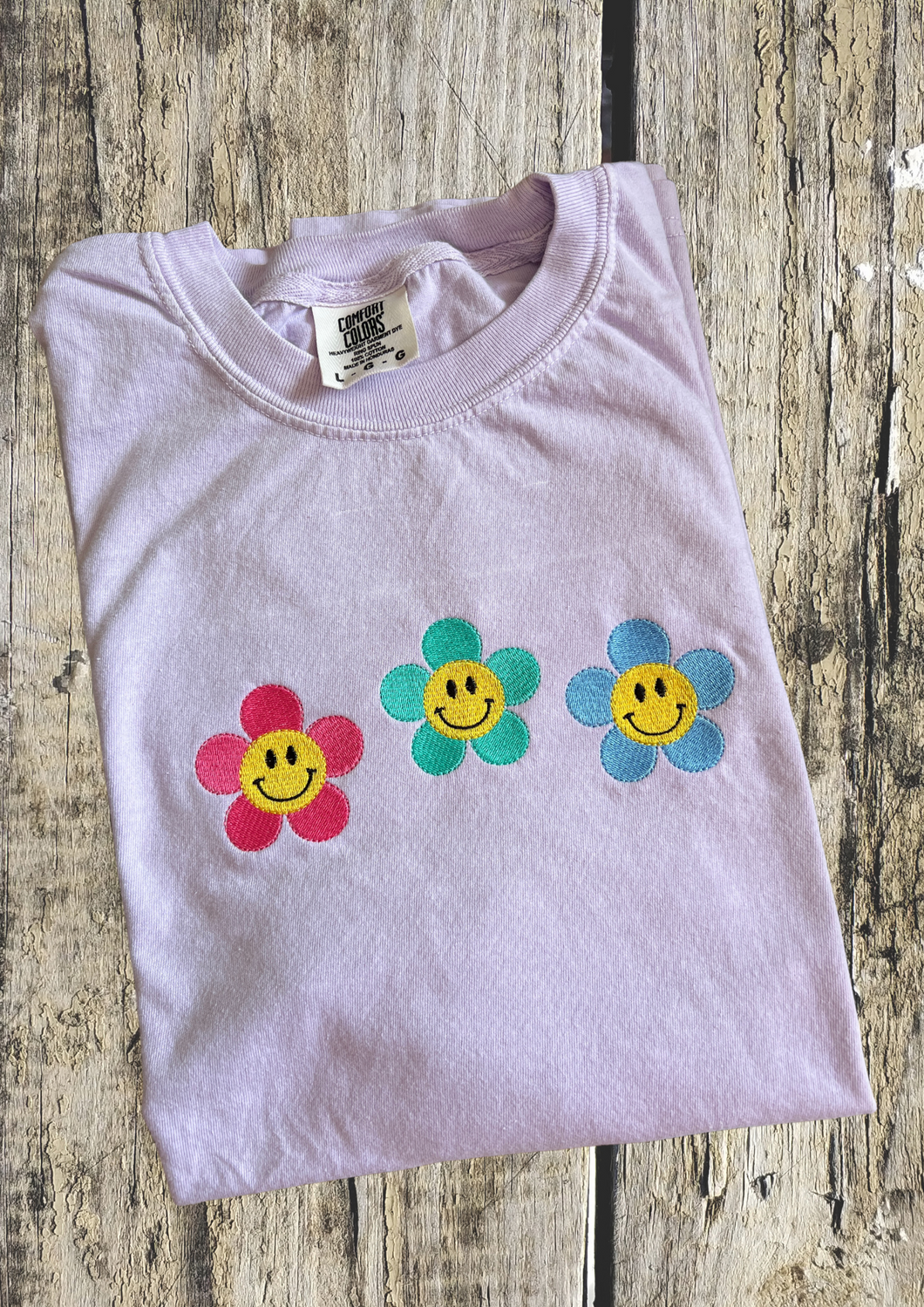 Short Sleeve Tshirt - Smiley Flowers, Orchid
