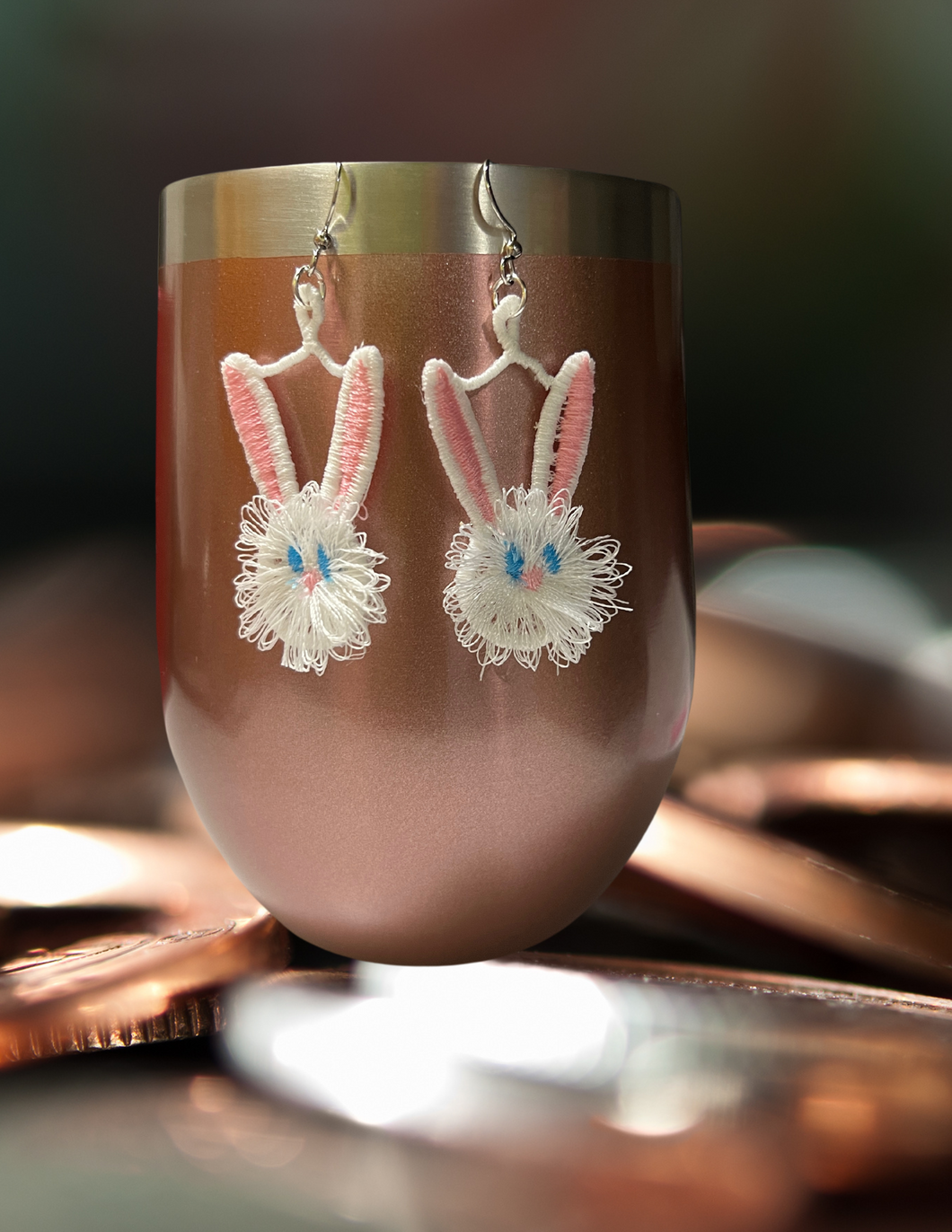 Earrings - Embroidered Fringe Bunny Face