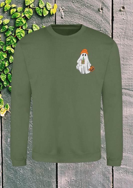 Sweatshirt - Ghost with Coffee, Olive