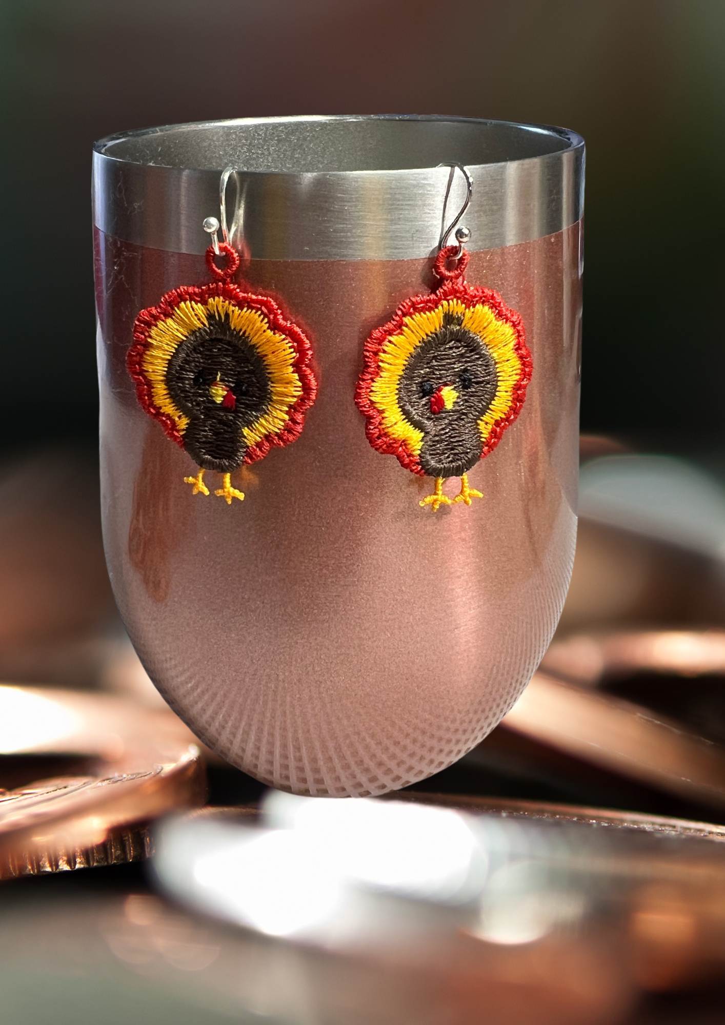 Earrings - Embroidered Turkeys