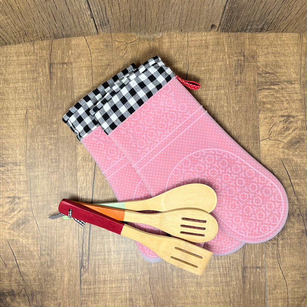 Silicone Oven Mitt - Red Dot Quilted Lining/ Pair