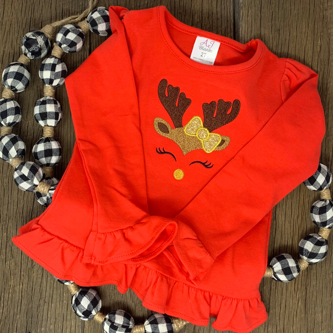 Girls Reindeer Shirt - Red