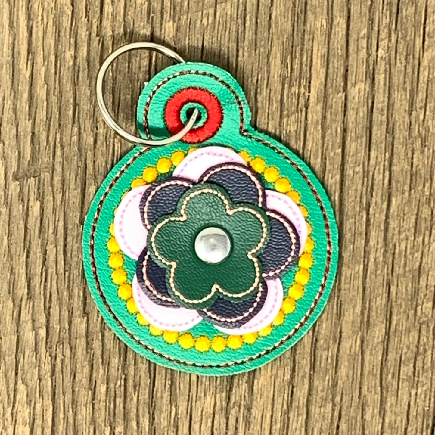 Key Fob - 3D Floral Key Fob, Green