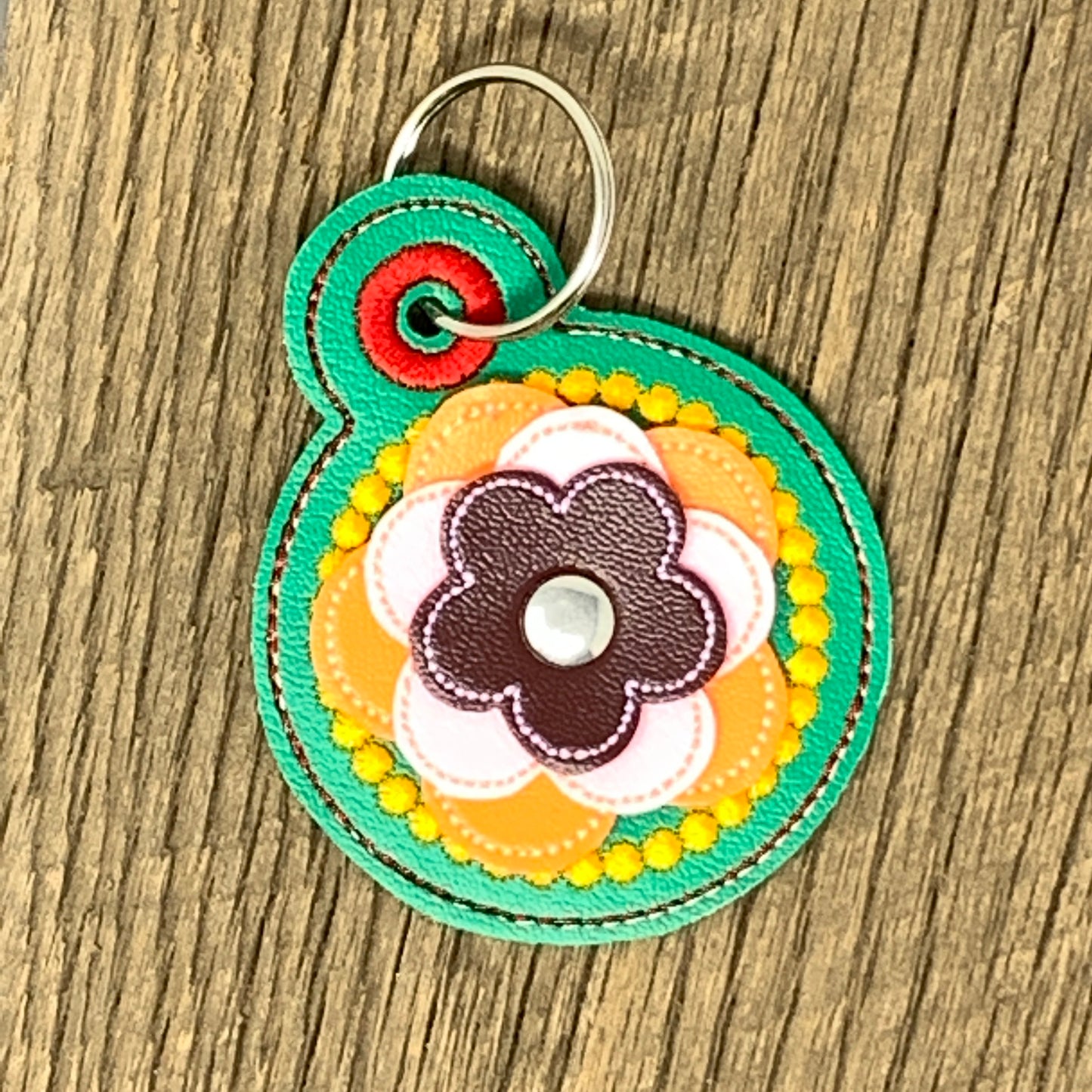 Key Fob - 3D Floral Key Fob, Green