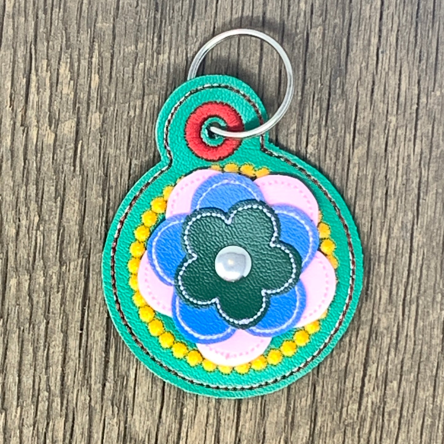 Key Fob - 3D Floral Key Fob, Green