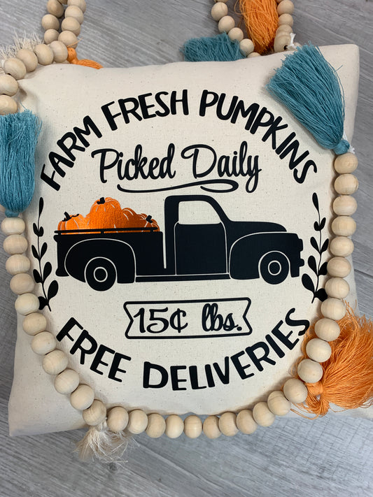 16" Pillow- Truck Pumpkin