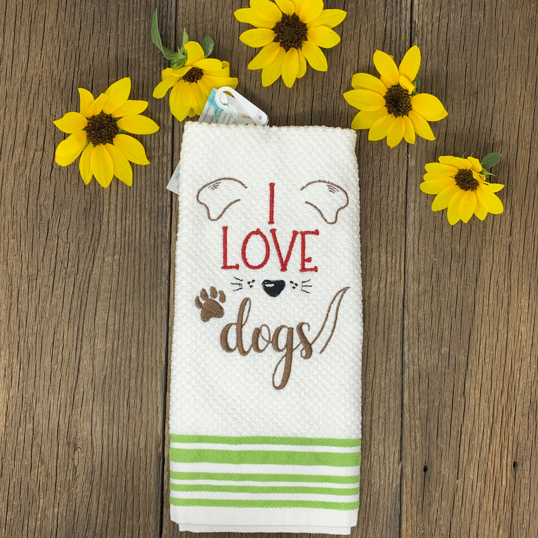Kitchen Towel - I Love Dogs Green