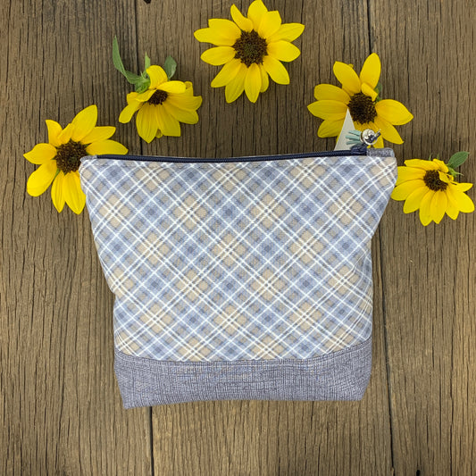 Zipper Bag - Gray Plaid, Medium