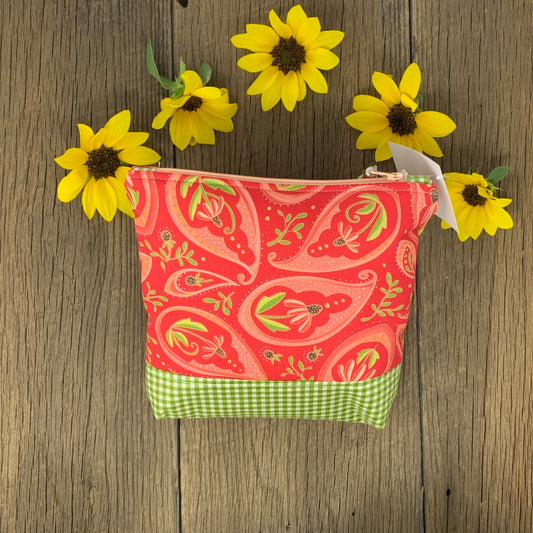 Zipper Bag - Green Apricot Floral, Medium