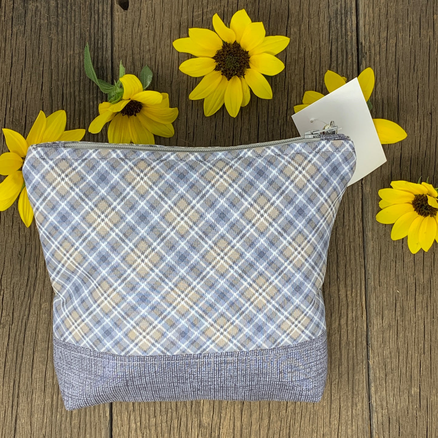 Zipper Bag - Gray Plaid, Medium