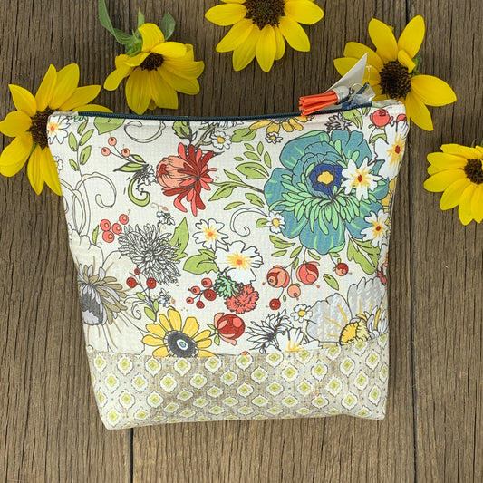 Zipper Bag - Taupe Floral, Medium