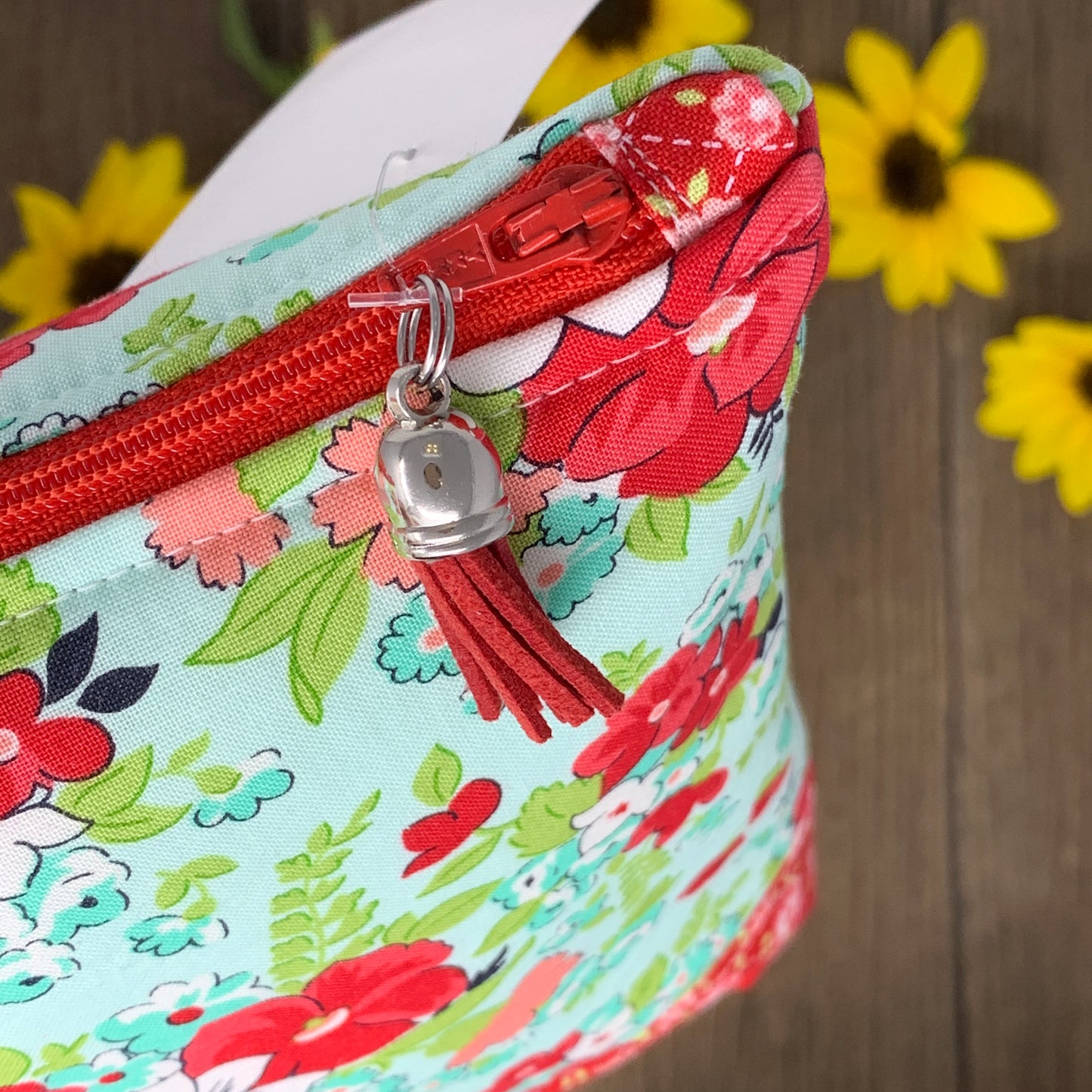 Zipper Bag - Red Aqua Floral, Medium