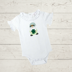 Childrens - St Patricks Gnome, Ruffle White Bodysuit