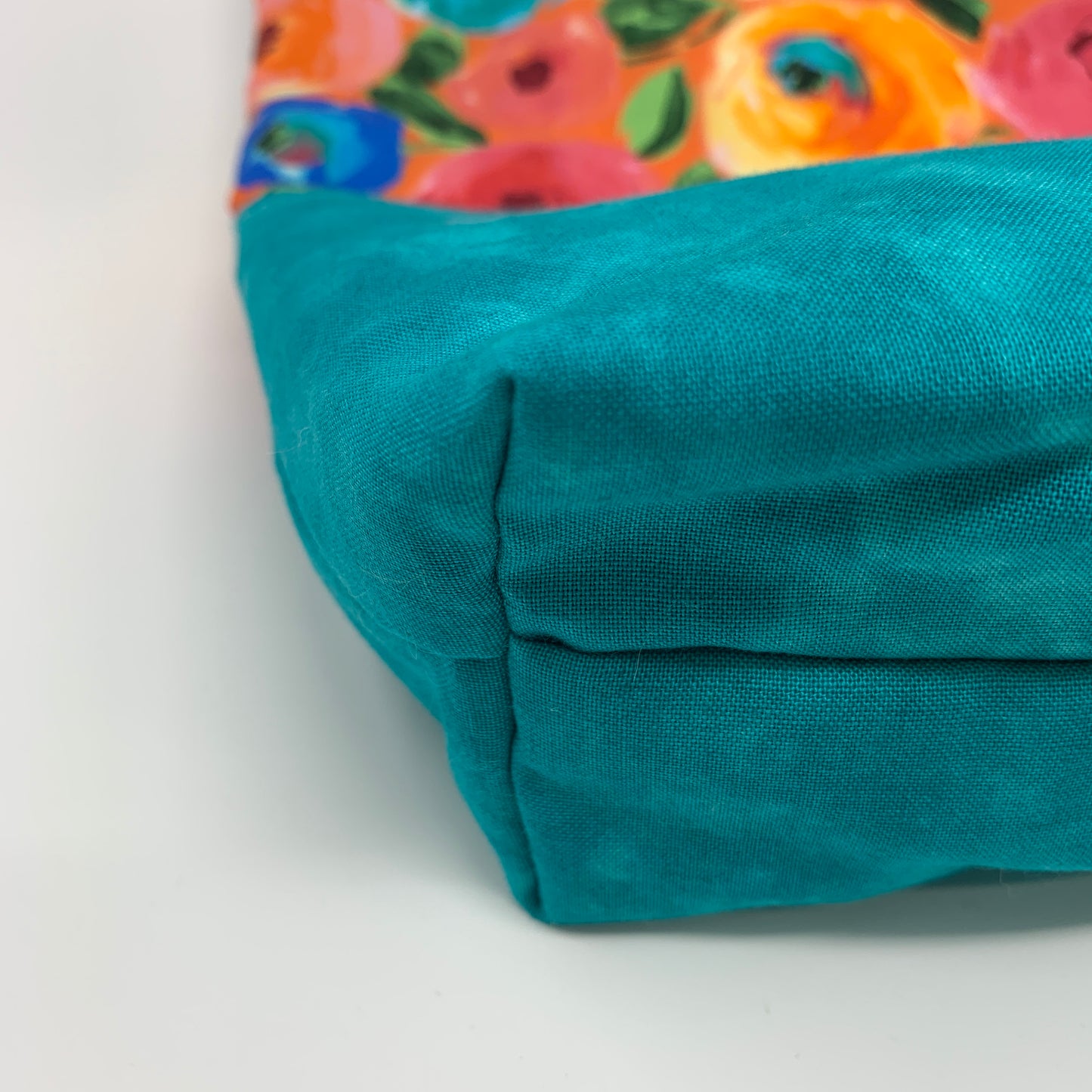 Zipper Bag - Teal Floral. Large