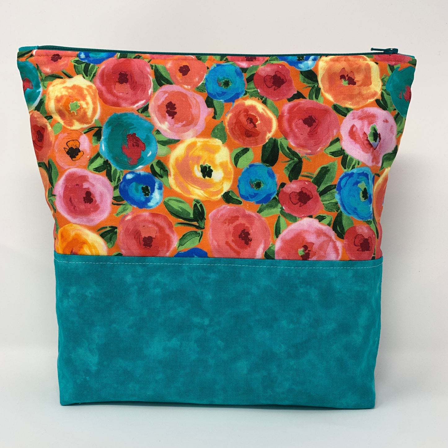 Zipper Bag - Teal Floral. Large