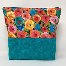 Load image into Gallery viewer, Zipper Bag - Teal Floral. Large
