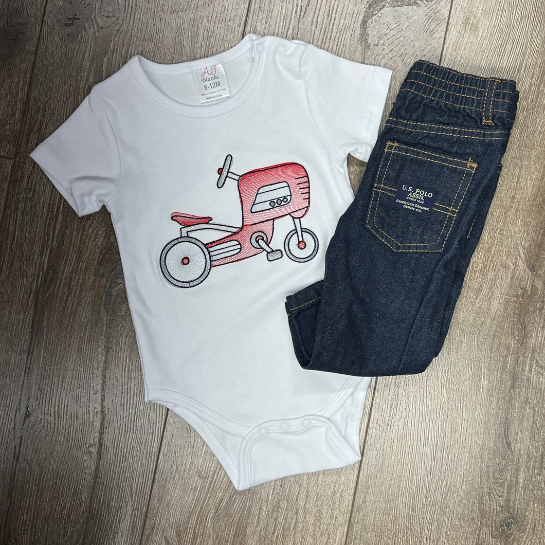 Childrens T-shirt, Retro Tricycle, White Unisex Bodysuit