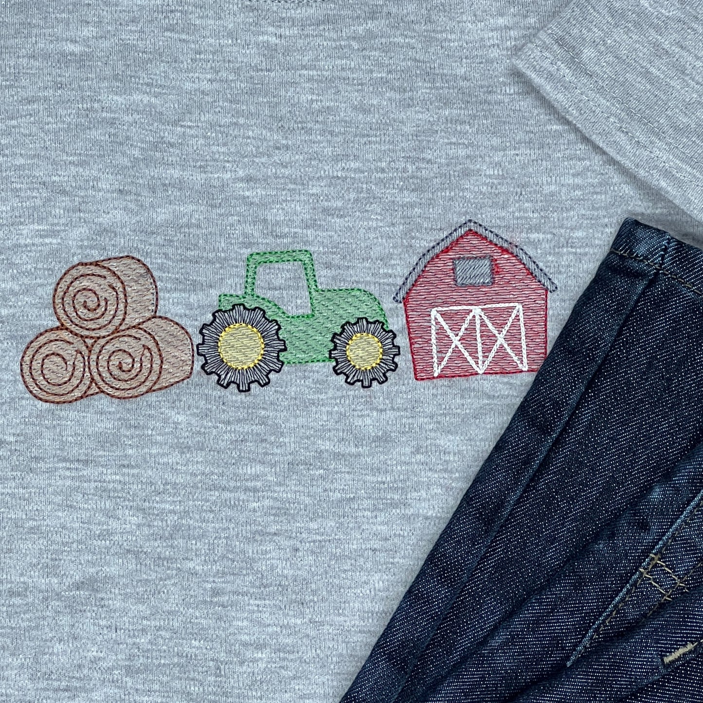 Childrens T-shirt, Farm Sketch, Gray