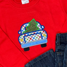 Load image into Gallery viewer, Childrens T-shirt, Appliqué Christmas Farm Truck, Red
